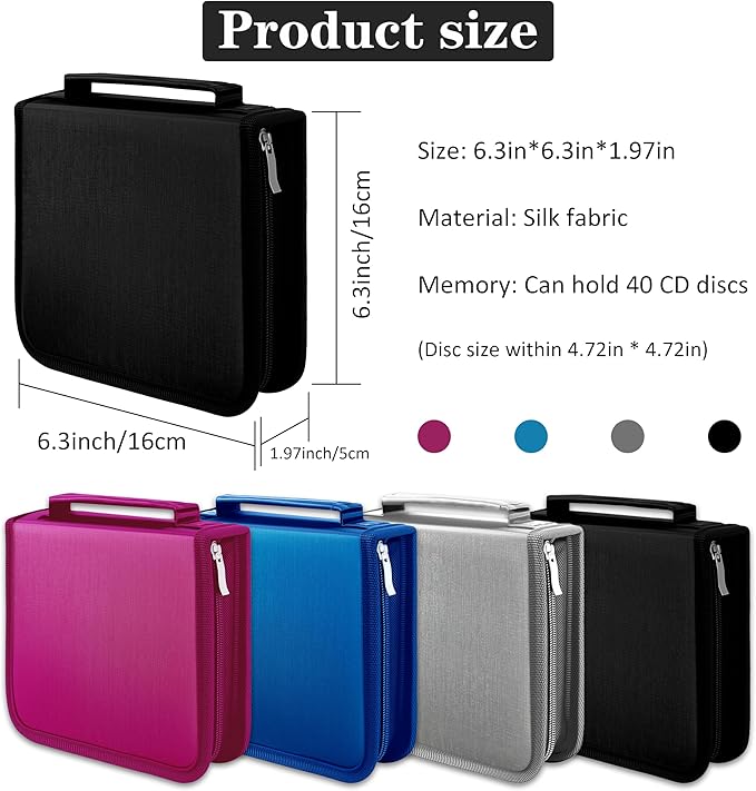 DVD Case CD Storage,40 Capacity CD Cases Holder DVD Storage Case Holders CD DVD Disc Case Storage Wallet Binder for Car Home Office Travel (40 Black)