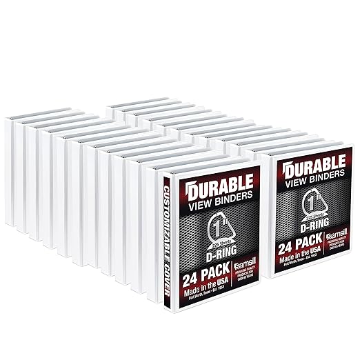 Samsill Durable 1 inch 3 Ring Binder, Made in USA, D Ring Binder, FSC 100% Recycled Chipboard, White, 24 Pack, Bulk