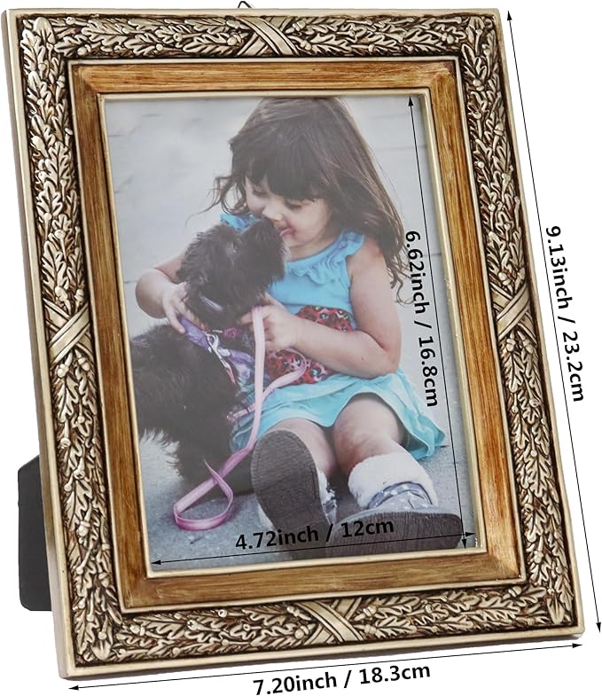 Hymmah 5 * 7inch Wallet Picture Frame Vintage Photo Frame Ornate Textured Hand-Crafted Resin Frame with Easel&Hook for Tabletop&Wall Display,Photo Gallery,Art