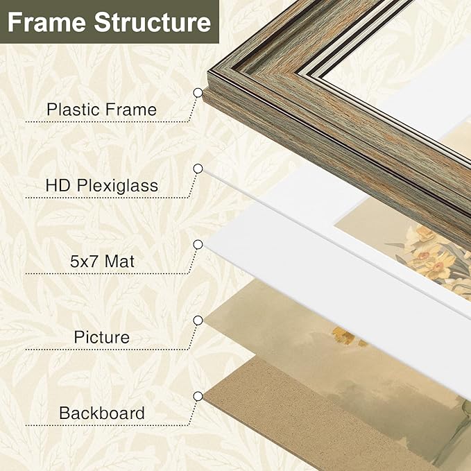 Vittanly 8x10 Picture Frame Set of 4, Vintage Photo Frame for Wall or Tabletop, Display 5x7 Pictures with Mat or 8x10 without Mat, Rustic Farmhouse Home Decor, Multicolour