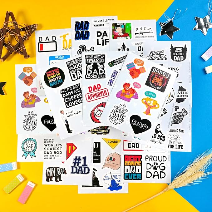BulbaCraft 100Pcs Funny Dad Stickers for Fathers Day - Funny Gifts for Dad from Daughter or Son, Happy Birthday Daddy Laptop Decals, Gifts for Women & Men