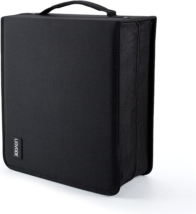 DVD Case 200 DVDs and 100 Booklets Capacity, CD/Blu-ray Storage Binder Case with Booklet Inserts Media Organizer Holder Black Blu ray Wallet for Car (200 Capacity)