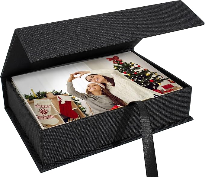 Hiwhy Photo Storage Box 4x6, Linen Photo Box, Memory Box Perfect to Store Your Photo, Pictures, Certificates, Scrapbooking Supplies, Keepsakes and Jewelry Black