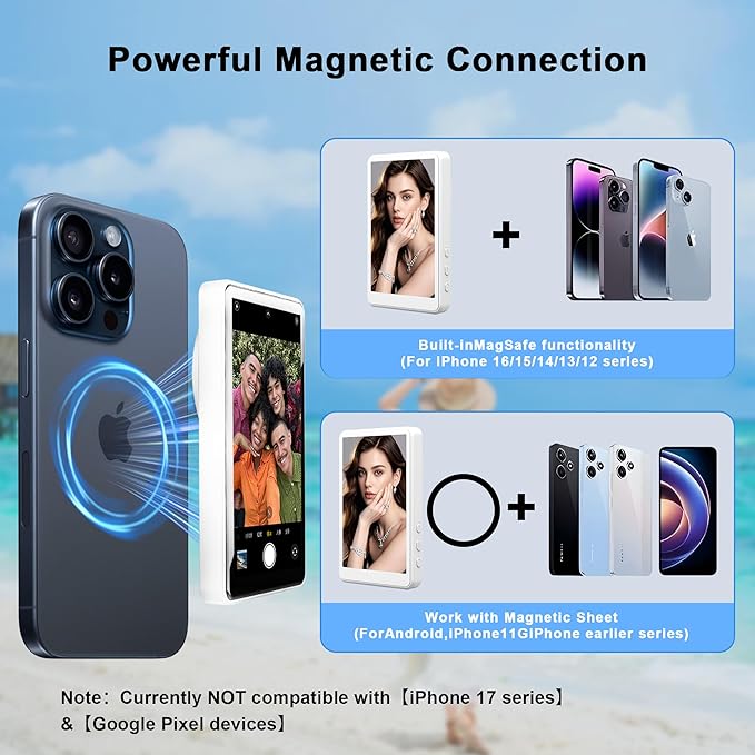 Vlog Selfie Monitor Screen for iPhone & Android,1080P Wireless Recording Magnetic Back Camera Selfie Monitor with Bluetooth Remote Control, Rear Camera Screen for YouTube TikTok live streaming