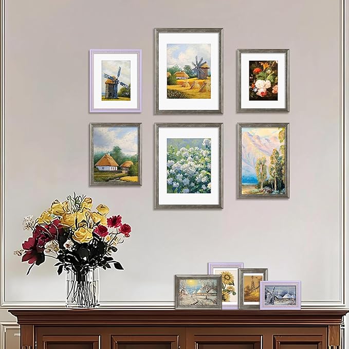 VIOLABBEY 4x6 Silver Picture Frame, Display 3.5x5 Photo with Mat or 4x6 without Mat, Ornate Vintage 4 x 6 Frame for Wall Decor or Tabletop Display, Silver