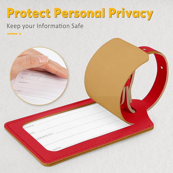 Travelambo 16 Pack Luggage Tags Faux Leather for Suitcases Travel Bag Labels with Protection Cover ID (Red Deep)