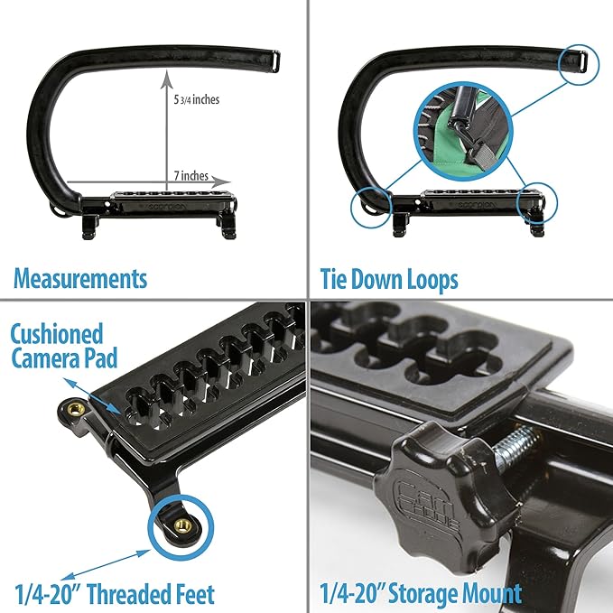 Cam Caddie Scorpion EX Video Camera Stabilizing Handle Kit with Included Smartphone and GoPro Compatible Mounts - Professional Bundle - Black