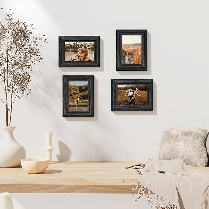 Vittanly 4x6 Picture Frames Set of 2, Ornate Vintage Photo Frame for Wall or Tabletop, Display 3.5x5 Pictures with Mat or 4x6 without Mat, Distressed Black