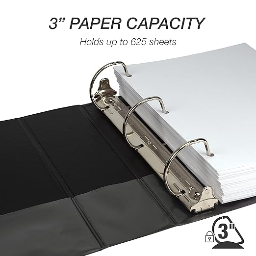 Samsill Durable 3 inch 3 Ring Binder, Made in USA, D Ring Binder, FSC 100% Recycled Chipboard, Black, 12 Pack