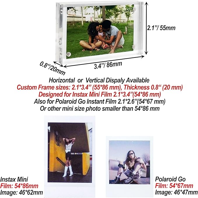 LAGIPA Polaroid Picture Frame, Instax Mini Frame, Desktop Acrylic 2x3 Wallet Size Small Photo Frame, Fits Perfectly 2.1”x3.4” Instax/Polaroid Go Instant Film (2 Pack)
