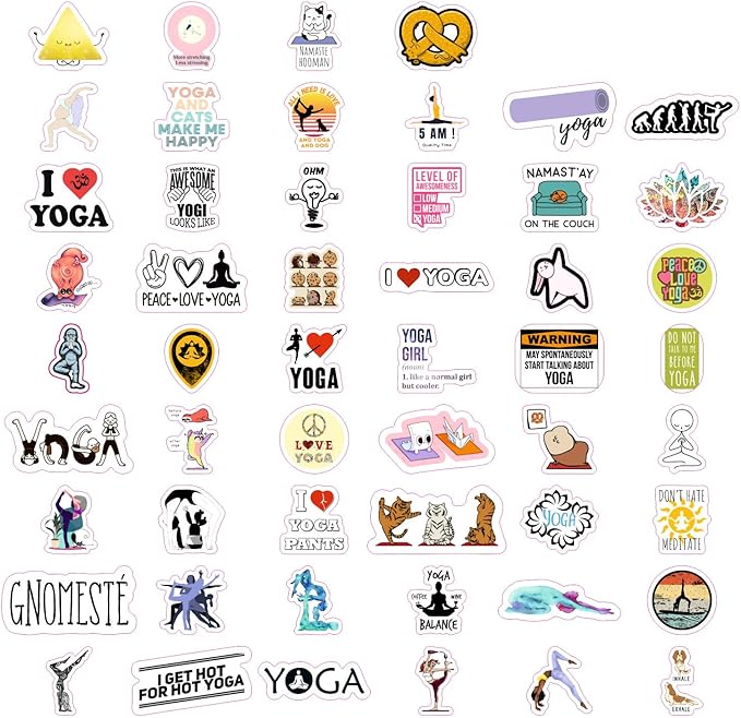 BulbaCraft 100Pcs Yoga Stickers and Decals for Laptop and Water Bottles - Yoga Gifts for Women, Gifts for Women & Men