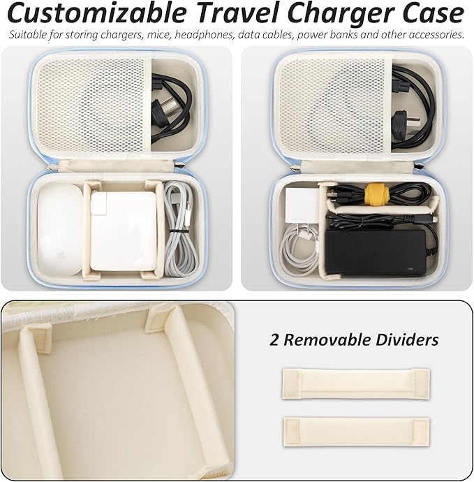 Charger Case for Macbook, Portable Tech Electronic Organizer Bag,Travel Storage Pouch for Laptop Accessories, MacBook Power Adapter, Charging Cords, USB Drives, Power Bank (Blue, XL)