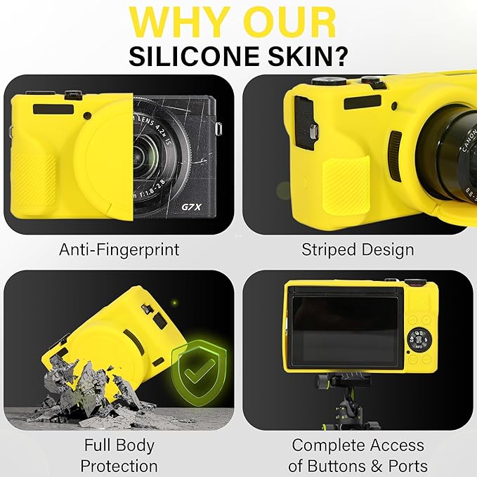 STSEETOP Camera Case for Canon PowerShot G7X Mark III - Protective Silicone DSLR Skin with Lens Cover, Detachable Cage, Shockproof, Dustproof (Yellow)