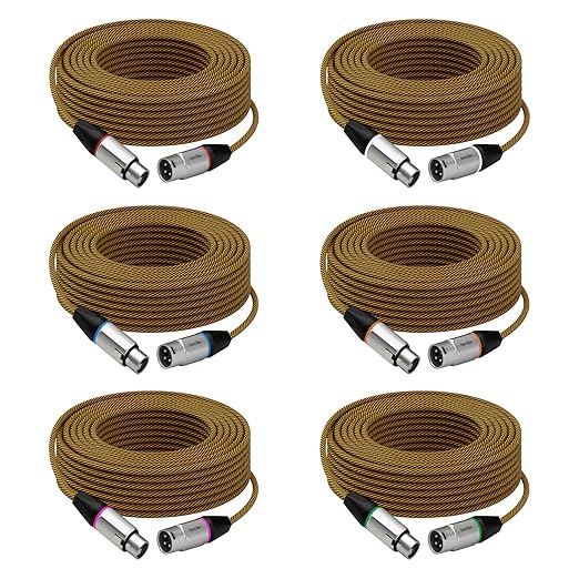 50ft XLR Cables 6 Pack, Long Balanced Microphone Cords, Nylon Braided Microphone Cable, Male to Female Audio Cord, Braided Shield for Studio DJ