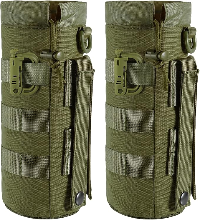Tactical MOLLE Water Bottle Pouch with Drawstring Open Top & Mesh Bottom, Military Water Bottle Holder Bag Sports Travel Hydration Carrier