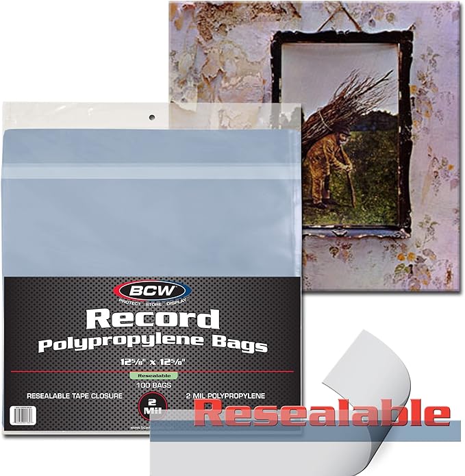 BCW Resealable 33 RPM Record Bags - Snug Fit, Crystal Clear | Archival Safe Vinyl LP Sleeves with Resealable Adhesive Flap | Holds Single & Double LPs | Polypropylene