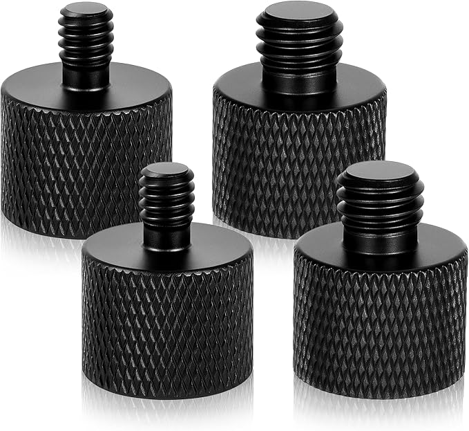 4 Pcs 1/4 to 3/8 Tripod Screw Adapter, 1/4 Male to 3/8 Female & 3/8 Male to 1/4 Female Black Aluminum Alloy Camera Tripod Screw Adapter for Camera Monitor, Mount, Microphone Stand