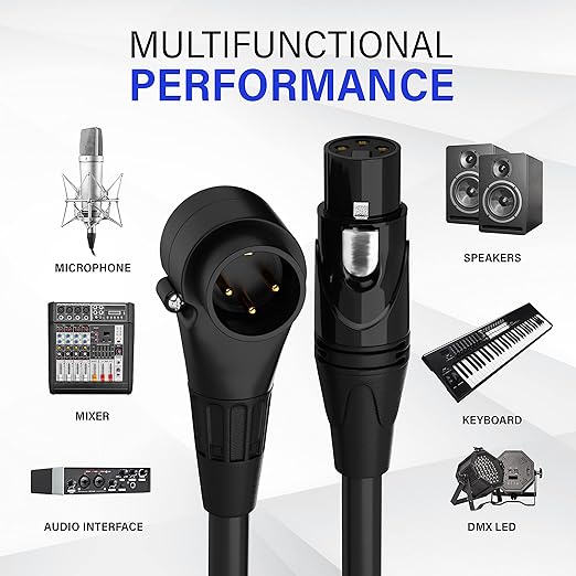 LyxPro 3 Feet Right Angle XLR Male to Female 3 Pin Mic Cord for Powered Speakers Audio Interface Professional Pro Audio Performance Camcorders DSLR Video Cameras and Recording Devices - Red
