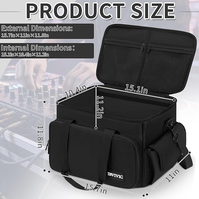 Cable File Bag With Adjustable Dividers Dj Gig Bag for Cables, Cords,DJ Gear,Sound Instrument and Accessories 16L x 11W x 12H inch Black