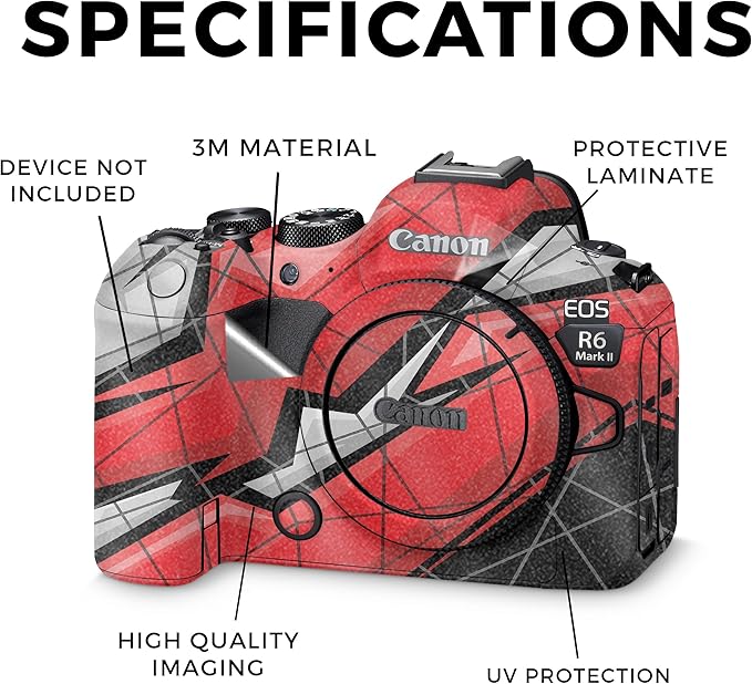 Glossy Glitter Camera Skin Compatible with Canon EOS R6 Mark II Camera (2022) - Polygon Grunge - Premium 3M Vinyl Protective Wrap Decal Cover - Easy to Apply | Crafted in The USA by MightySkins
