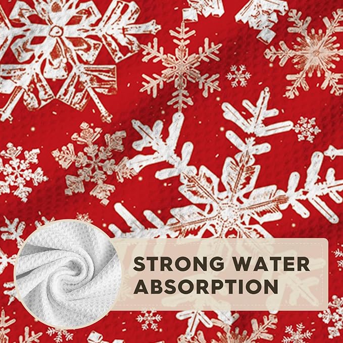 Artoid Mode Red Snowflakes Winter Kitchen Towels, 18x26 Inch Quick Dry Microfiber Cloth Dish Towels for Kitchen Drying Set of 2