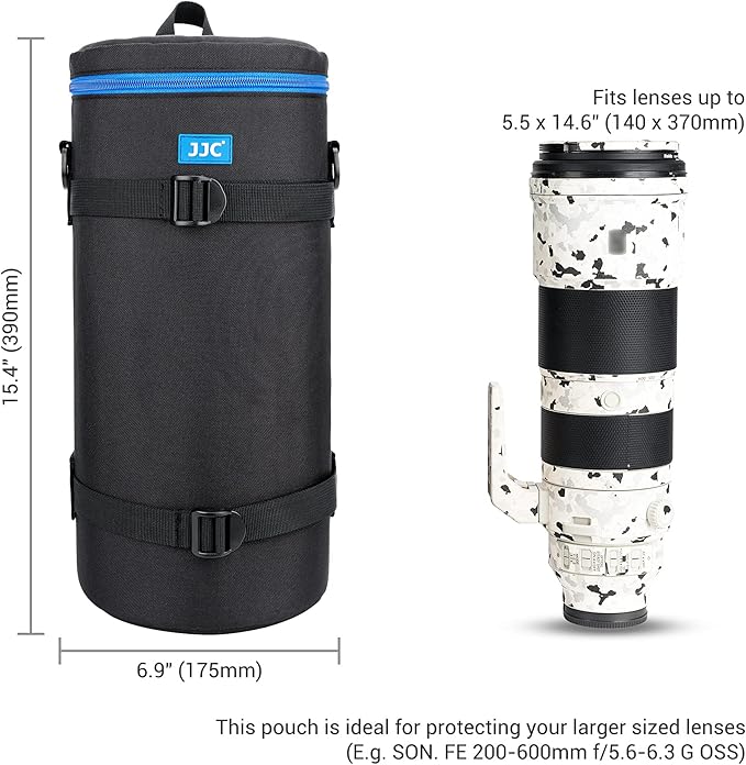 JJC Camera Lens Pouch Case for Sony FE 200-600mm f/5.6-6.3 G OSS Nikon Z 600mm f/6.3 VR S & Nikon Z 180-600mm f/5.6-6.3 VR Lens, Zipper Polyester Lens Protective Bag Interior Size 5.5X14.6”