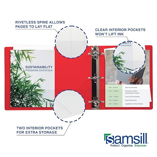 Samsill Durable 0.5 Inch Binder, Made in The USA, D Ring Binder, Customizable Clear View Cover, Ruby Red, Holds 125 Pages