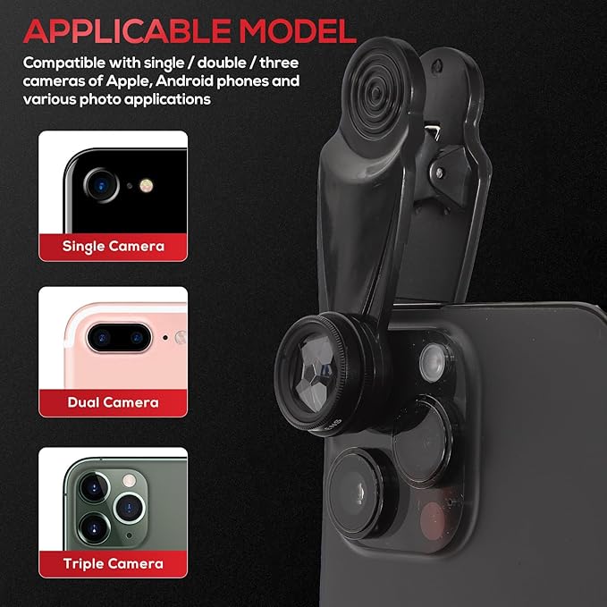 Housoutil 10-in-1 Smartphone Camera Lens Kit, Wide Angle Macro Fisheye Zoom Lens Set for Mobile Phones, High-Definition Photo Video Accessories, Compatible with Most Cell Phones