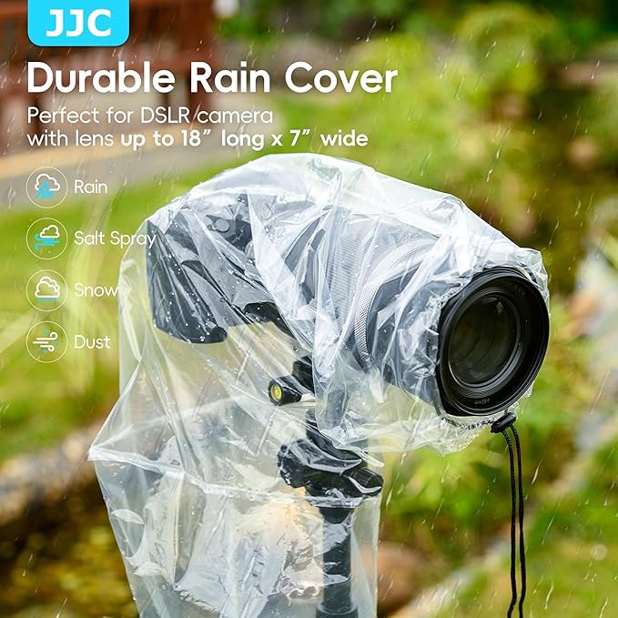 JJC DSLR Camera Rain Cover, Rain Coat Sleeve Protector for Canon Nikon Fujifilm Sony Olympus Panasonic Pentax Sigma with a Lens up to 18", PE Material Clear See-Through(2 Pack)