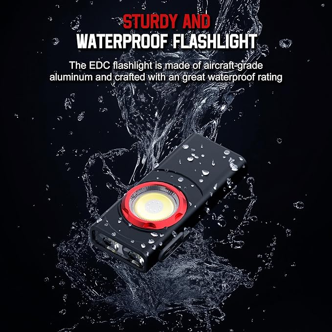 EDC Flashlight Rechargeable, 700 Lumens Mini LED Flashlight with 8 Modes Dual Light Sources Magnetic Flashlights with Clip Waterproof Pocket Flat Flashlights for Night Working (1, Black)