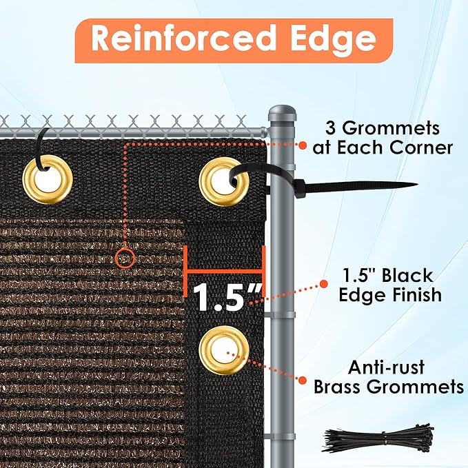 iCover 4x12ft Fence Privacy Screen, Heavy Duty Fencing Panels Screens, Outdoor Shade Cloth Mesh Barrier, Reinforced Bindings and Brass Grommets, Cable Zip Ties Included, Brown