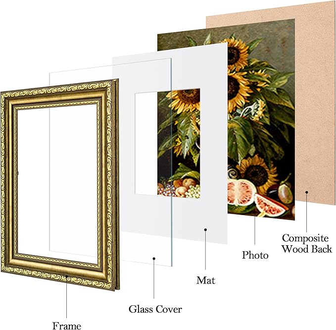 eletecpro 4x6 Picture Frames Set of 4, Retro Frames with Glass Cover, Vintage Gold Photo Frame 4 by 6 Displays 3.5x5 Photo with Mat or 4x6 without Mat for Tabletop or Wall Decor, Gold