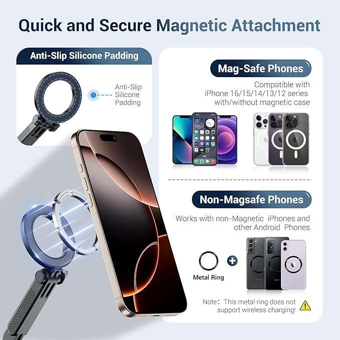 JJC Pocket 3 Magnetic Phone Holder Mount, Expansion Adapter Cage for DJI Osmo Pocket 3 Creator Combo, with Cold Shoe & Magsafe Bracket for iPhone 17 16 15 14, Pocket3 Vlog Accessories on Tripod Stick