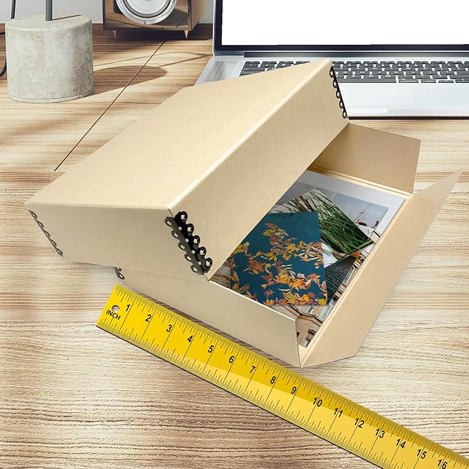 Golden State Art, Archival Storage Box, Acid-Free Drop Front Museum Box with Metal Edge for Storing Artwork Photos Documents Prints Arts and Crafts (Tan-8.75x10.75x3 Inches) Pack of 2