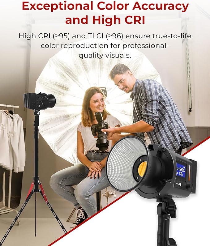 REFLEX CAMERA Professional 80W Handheld LED Photography Light – Portable Studio Video Light, Continuous Lighting for Photography, Handheld LED Spotlight. 3200-5600K 18000lux/1m CRI97 12 Effects + RGB