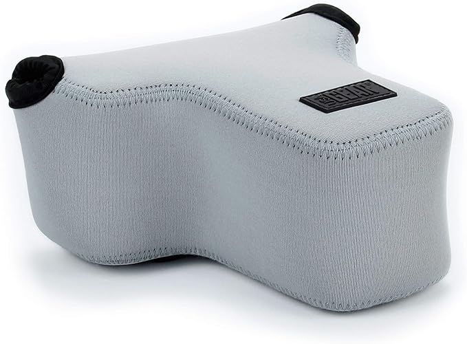 USA Gear Camera Sleeve (Medium) for Compact SLRs Compatible with Canon EOS R100 Nikon Z30 Sony ZV-E10, and more - Padded Neoprene DSLR Case with Zipper Accessory Pocket & Belt Loop (Gray)