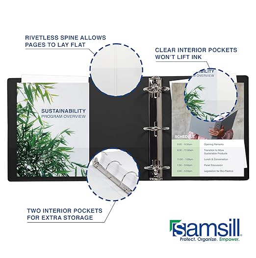 Samsill 0.5 Inch 3 Ring Binders, Made in USA, Economy Round Ring, Clear View Cover, 100 Sheet Capacity - for School, Home, Office - Black, 4 Pack