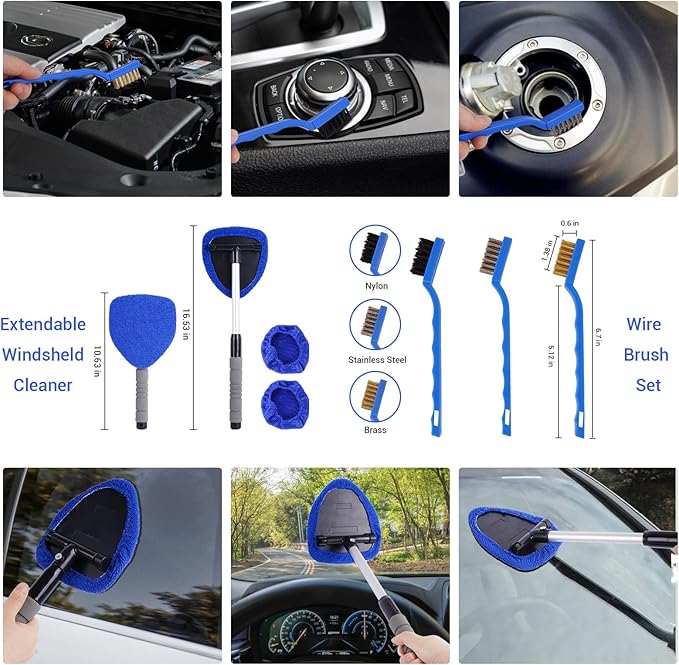 BIBIRE 26pcs Car Detailing Brush Set, Car Washing Kits with Detailing Brushes, Car Cleaning Kit Car Windshield Cleaning Accessories for Car Care, Windshield, Interior, Exterior, Air Vents, Wheels