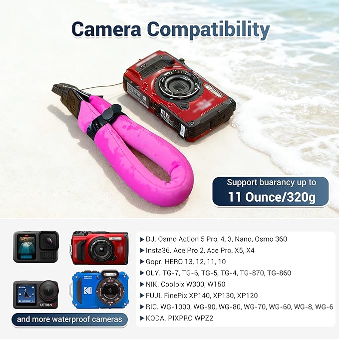 JJC Waterproof Camera Floating Wrist Strap for Olympus Tough TG-7 TG-6 TG-5 Kodak Pixpro WPZ2 Pentax WG-90 Fujifilm FinePix XP140 XP130 Nikon Coolpix W300 W150 Gopro Hero 13 12 11-Yellow