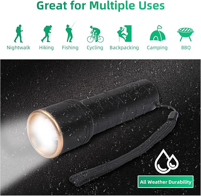 SEVENKA 2 Small Rechargeable Flashlights USB-C, 4.1in Zoomable LED Flashlight High Lumen, Compact, Powerful, Portable LED Torch, Pocket-Size Bright Tactical Flashlight for Emergency, Camping, Hiking