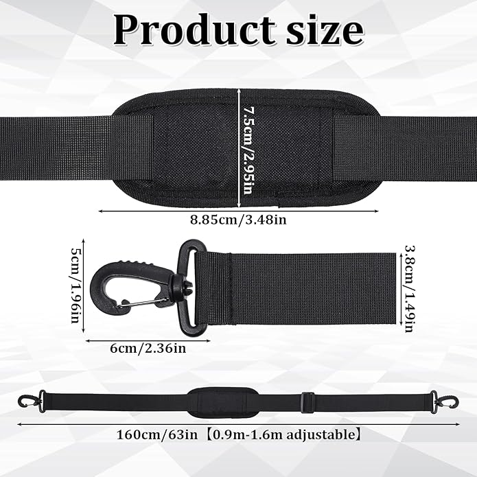56" Bag Strap, Shoulder Strap Universal Adjustable Shoulder Belt Replacement Laptop Shoulders Straps Luggage Duffel Straps with Metal Hook for Briefcase Laptop Messenger Crossbody Bag Luggage Camera