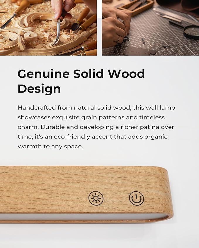 7500 mAh Rechargeable Wood Wall Sconce for Bedroom, LED Wall Light with Remote Control and Touch, 360° Magnetic Rotation, 3 Colours, Dimmable Wooden LED Wall Lamp with 15 RGB Colors,1 Pack