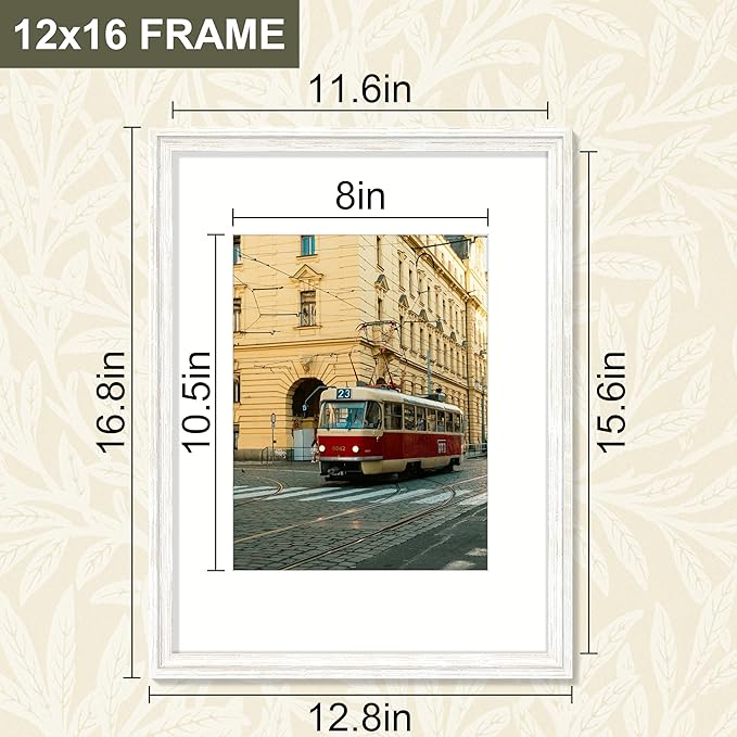 Vittanly 12x16 Picture Frame Set of 4, Vintage Photo Frame for Wall Mount, Display 8.5x11 Pictures with Mat or 12x16 without Mat, Rustic Farmhouse Home Decor, Vintage White