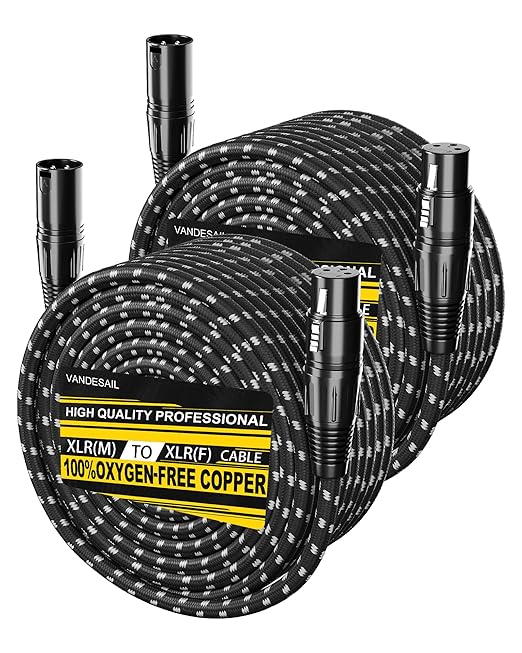 Long XLR Cables 100ft 2 Pack, Nylon Braided XLR Extension Microphone Cable, OFC Shielded and Balanced XLR Male to Female Mic Cord for Preamp Recording Mixer Amplifie Speaker Black