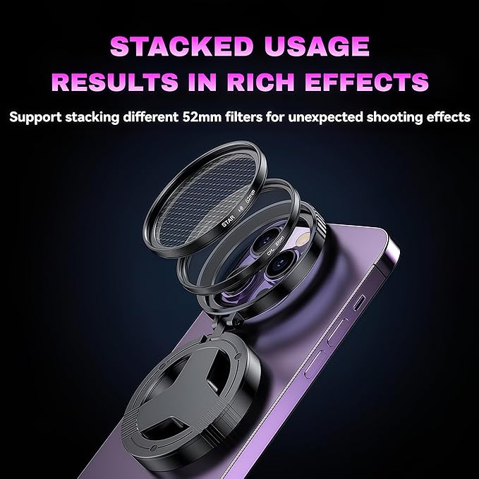 2026 New Anti-Glare Magnetic Phone Filter, 52mm Polarizing Lens Quick Mount for iPhone 16 15 14 13 12, Reduces Reflections & Enhances Colors for Glass & Product Photography (2 Pcs)