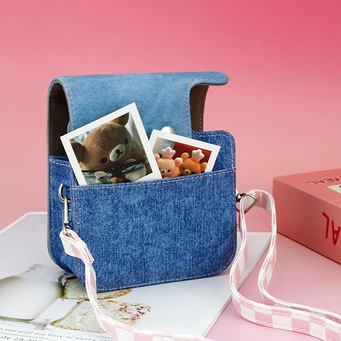 Frankmate Protective Case Compatible with Fujifilm Instax Mini 41 Camera, Sweetheart Denim Camera Bag with Pocket and Adjustable Shoulder Strap