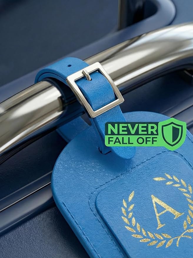 Luggage Tags for Suitcases 6 Pack PU Leather Travel Bag Tags with Privacy Cover & Stainless Steel Buckle, Vegan Leather Name ID Labels for Travel Bags, Cruise, Airline, Backpack, Baggage Identifier(A)