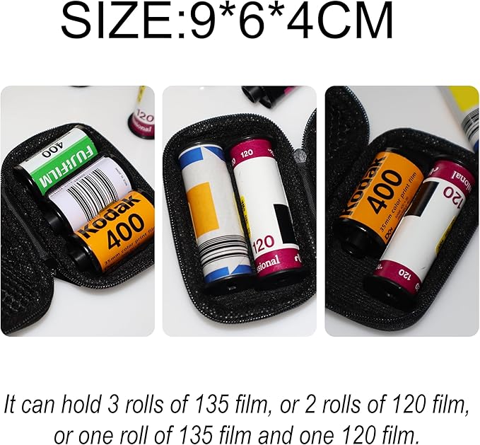 Film Storage Case, EVA Hard Shell Film Storage Bag for 135/120 Film – Zipper Case Holds 3 Rolls of 135 or 2 Rolls of 120