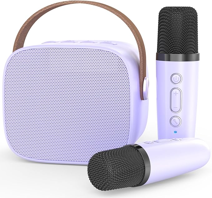 Mini Karaoke Machine,Funny Toys Christmas Birthday Gifts for Kids Age 4-12 Girls,Boys,Adults,MEGUO Karaoke Microphone Toys for 4,5,6,7,8,9,10,11,12+ Year Old Girls Boys (Purple 2 mics)