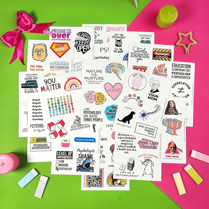BulbaCraft Psychology Stickers (100Pcs), Funny Vinyl Decals for Laptop, Therapy Gifts, Psychologist Stickers for Women & Men, Waterproof, Reusable